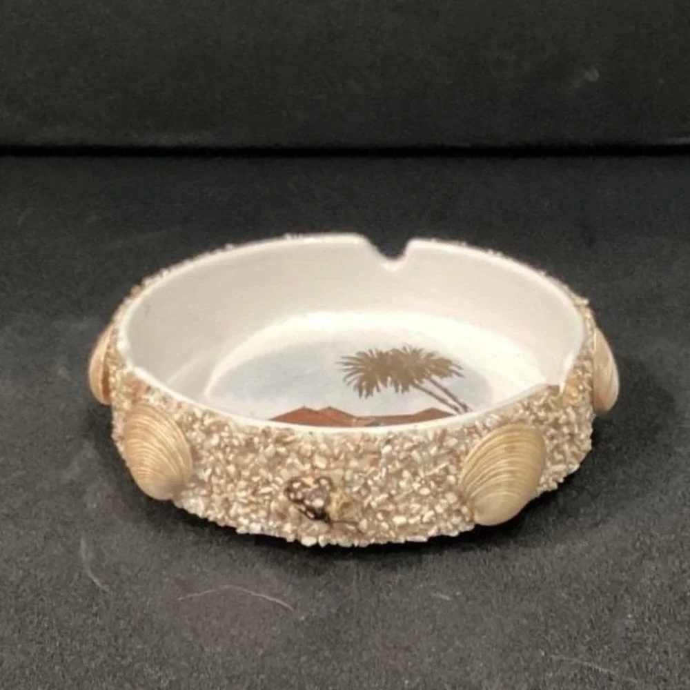 Hawaii Nautical Ceramic Ashtray, Real Seashells & Sand Accents, Coastal Souvenir
